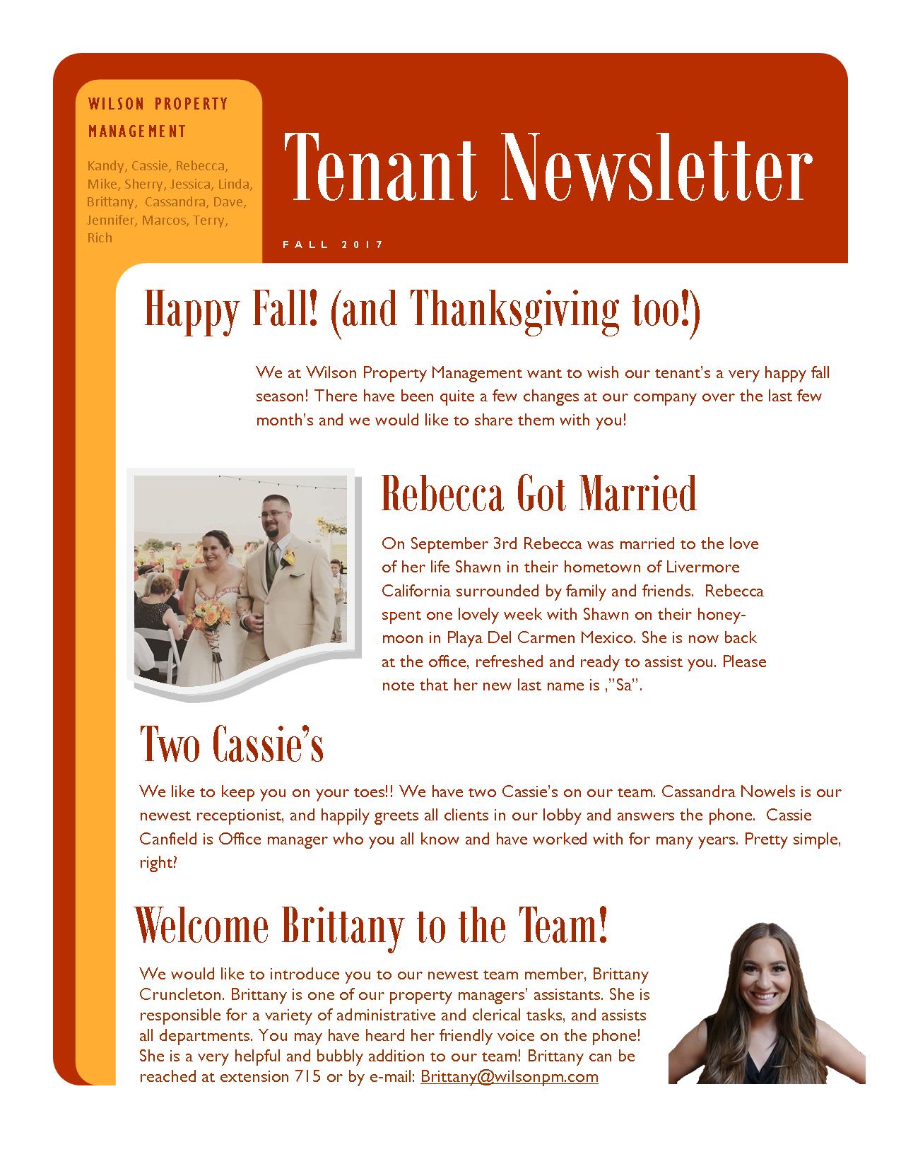 Townhouse — Tenant Newsletter in Pleasanton, CA