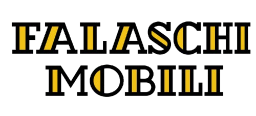 Logo per Falaschi Mobili, con testo in nero e giallo.