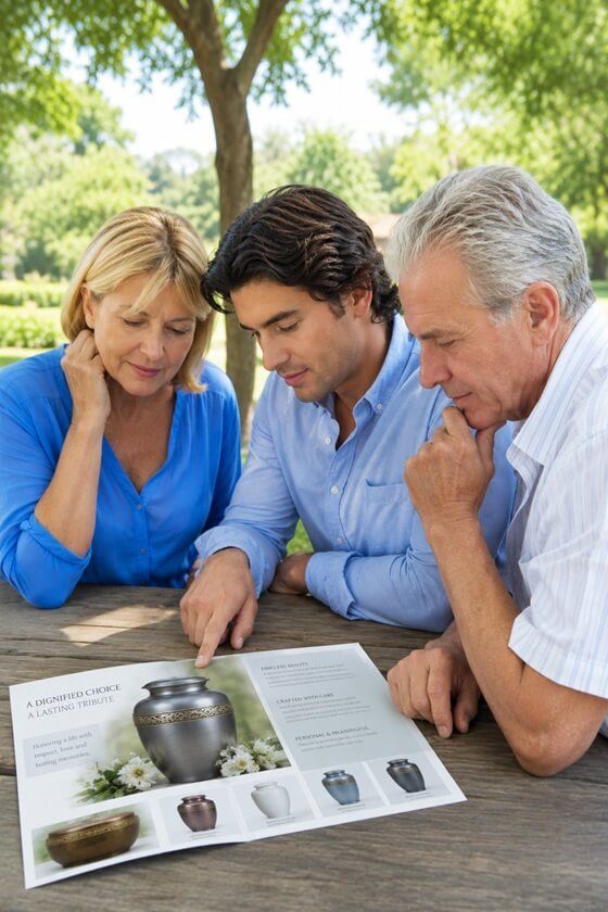 a family checking out urns as part of cremation options in Milwaukie, WI