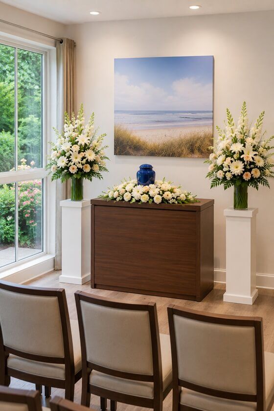 a memorial display after a cremation service in Milwaukie, WI