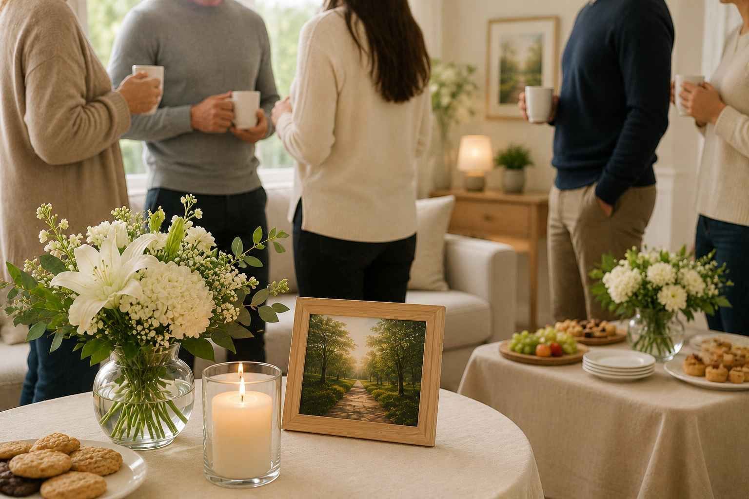 Private memorial gathering with flowers, candlelight, and family support in West Allis, WI.