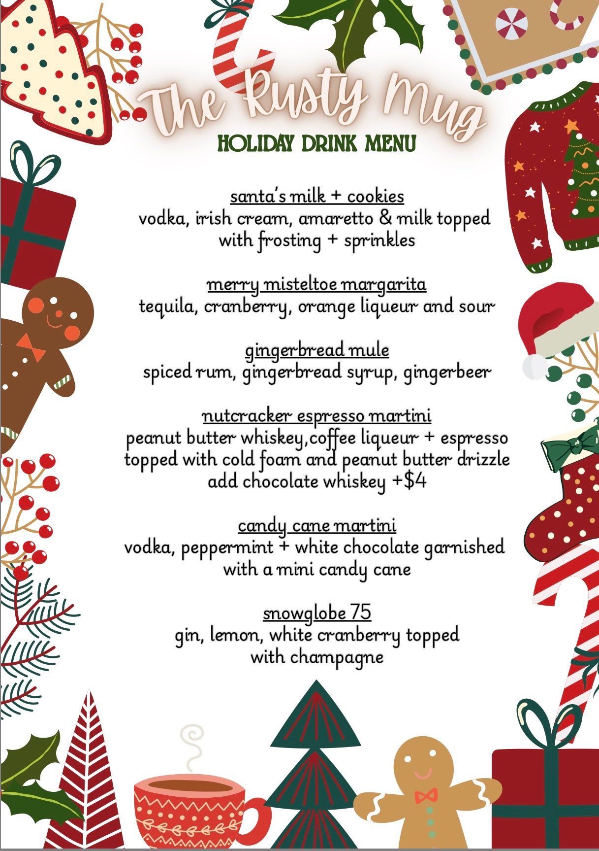 Holiday drink menu from