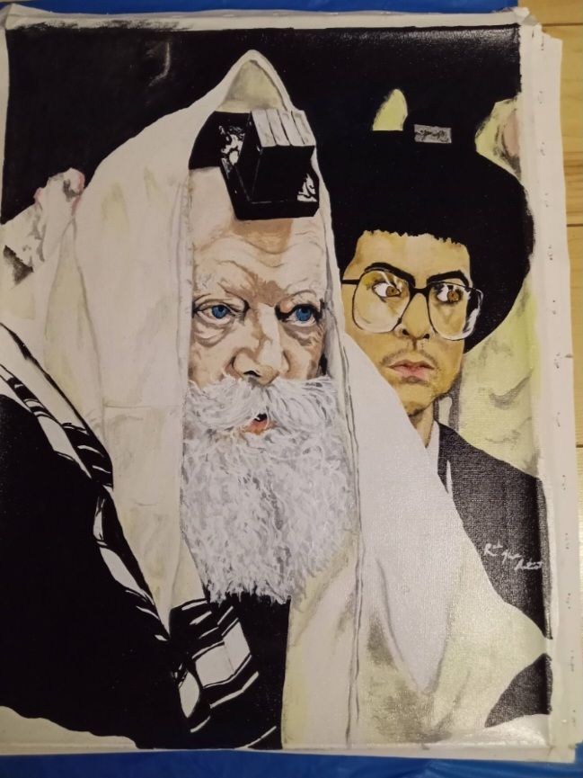 A painting of a man with glasses and a beard