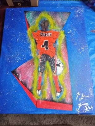 A painting of a football player with the number 4 on his jersey