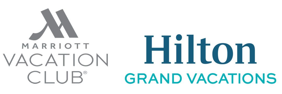 Marriott Vacation Club and Hilton Grand Vacations logos side by side on white background