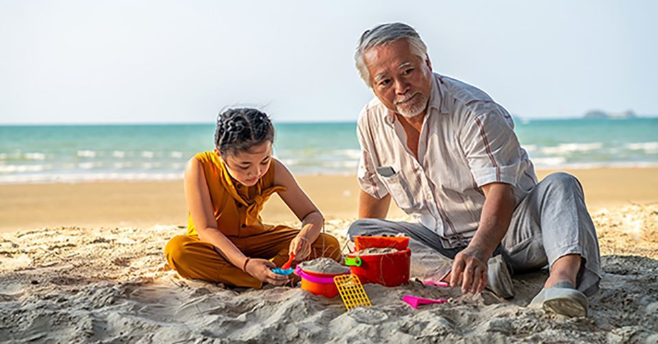 Image of mana on a beach with child