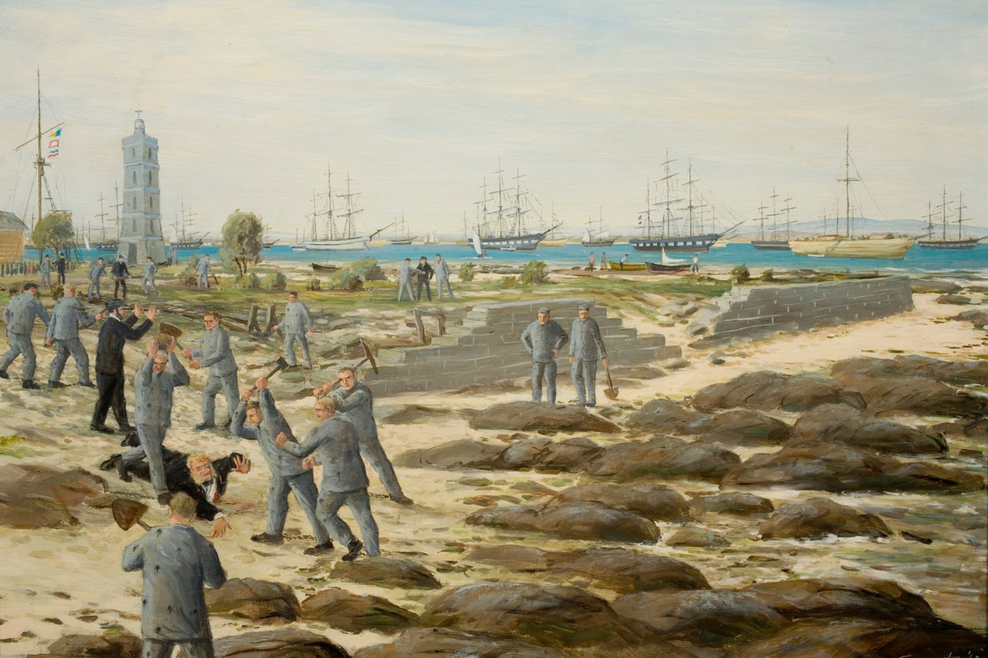 The attack on Inspector-General John Price by convicts at Point Gellibrand, 26th March, 1857