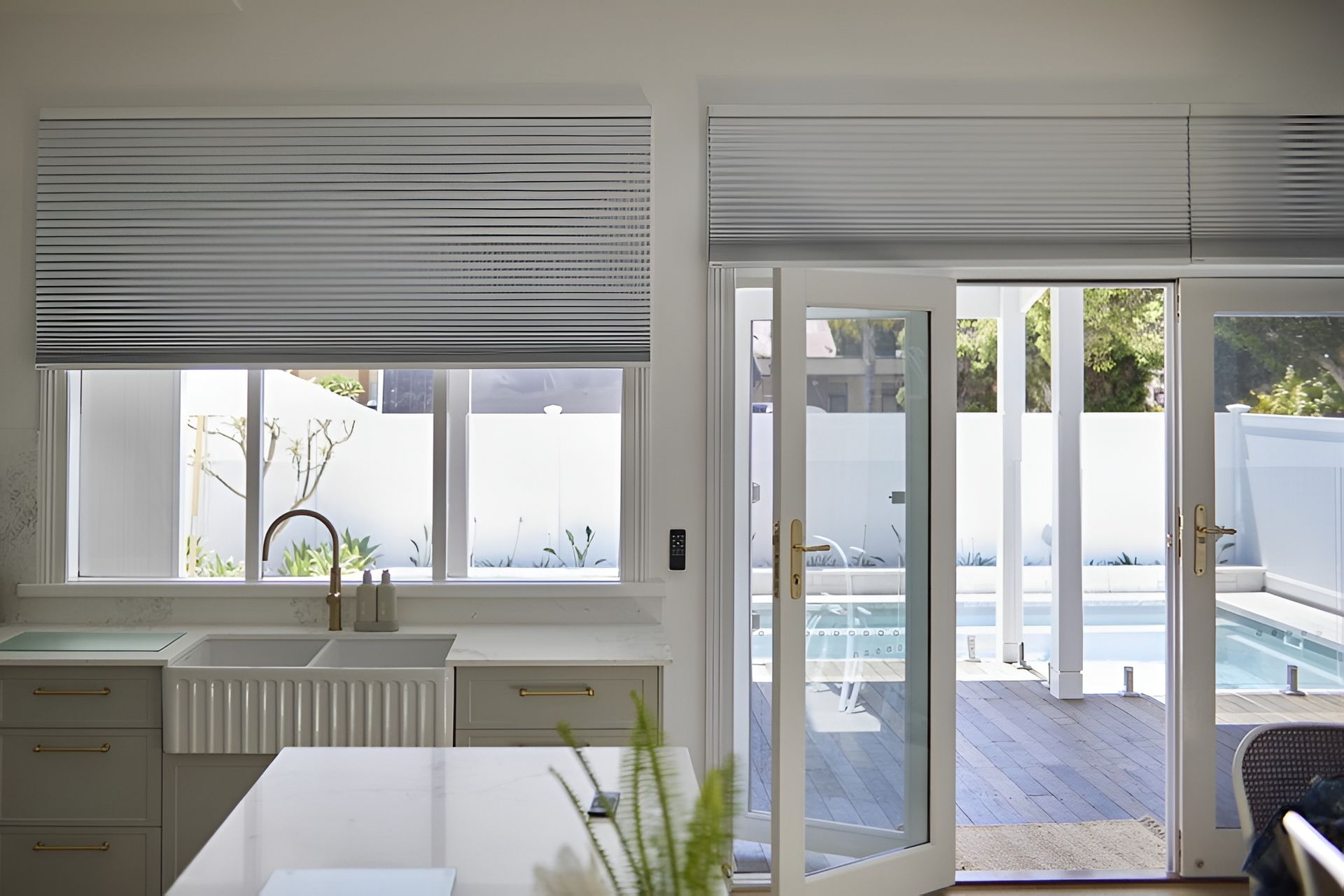 White Cabinets, Sink, and Countertop — LeSands Screens & Blinds Moss Vale Pty Ltd in Moss Vale, NSW