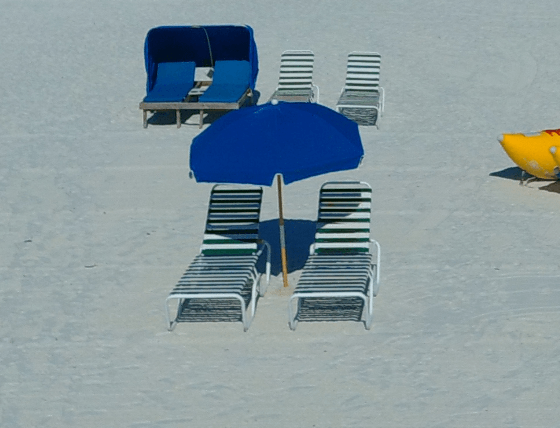 Front view of a blue beach chair