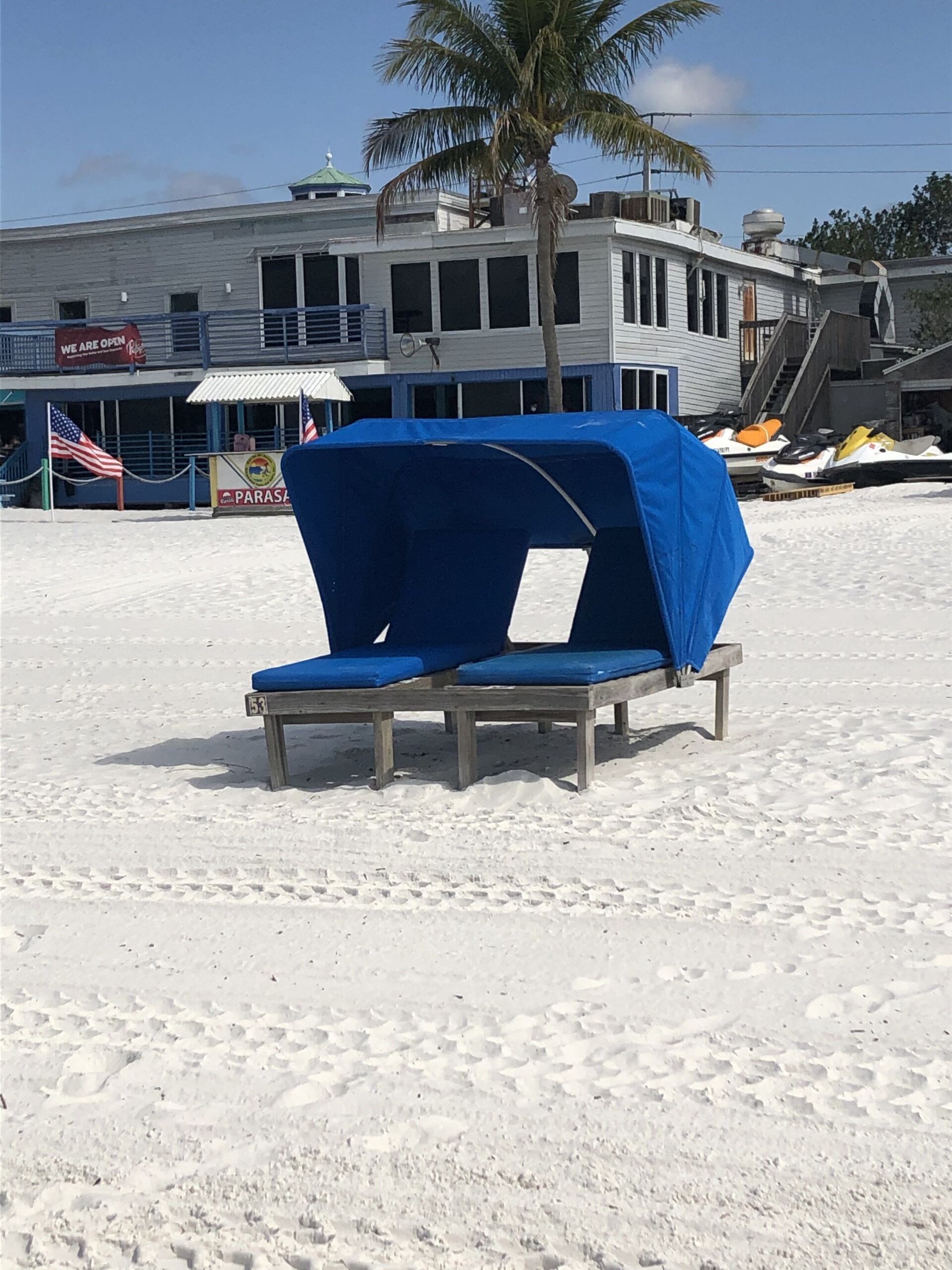 Blue cabana on the shore