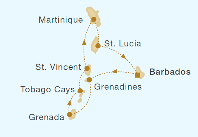 A map showing the location of martinique st. vincent barbados and grenada