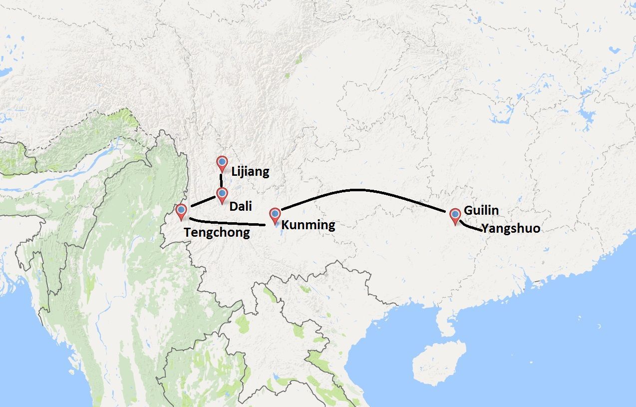 Yunnan and Guilin China Map