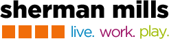 A logo for sherman mills that says live work play