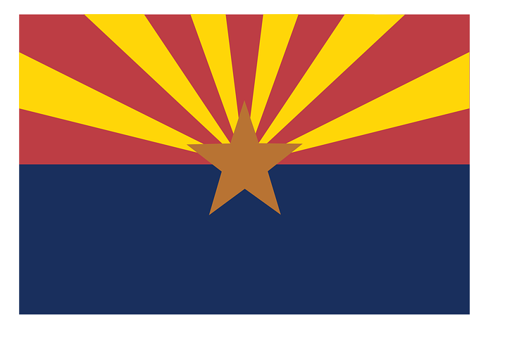 The flag of arizona is red , yellow , and blue with a star in the middle.