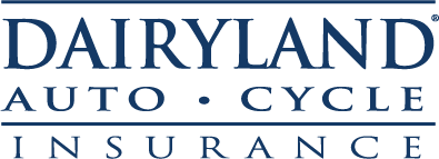 The dairyland auto cycle insurance logo is blue and white.