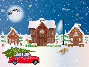 A red car with a christmas tree on top of it