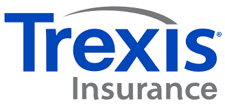 A blue and gray logo for trexis insurance on a white background.