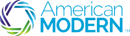 The logo for american modern is blue and green