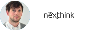 a man in a circle next to the nextthink logo