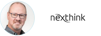 a man with glasses and a beard is next to the nextthink logo