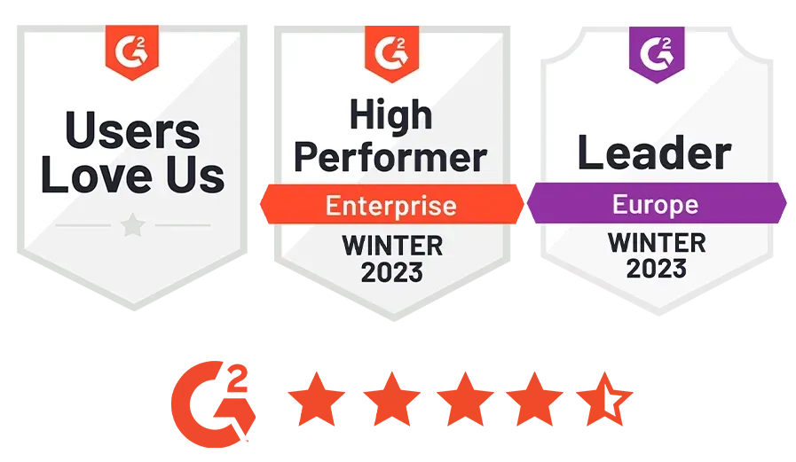 AppLearn G2 badges including High Performer and Leader, along with star rating of 4/5