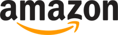 Amazon logo: Black text with a yellow smile-shaped arrow connecting the 