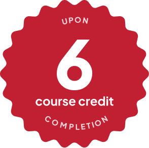 Blue badge with text: 