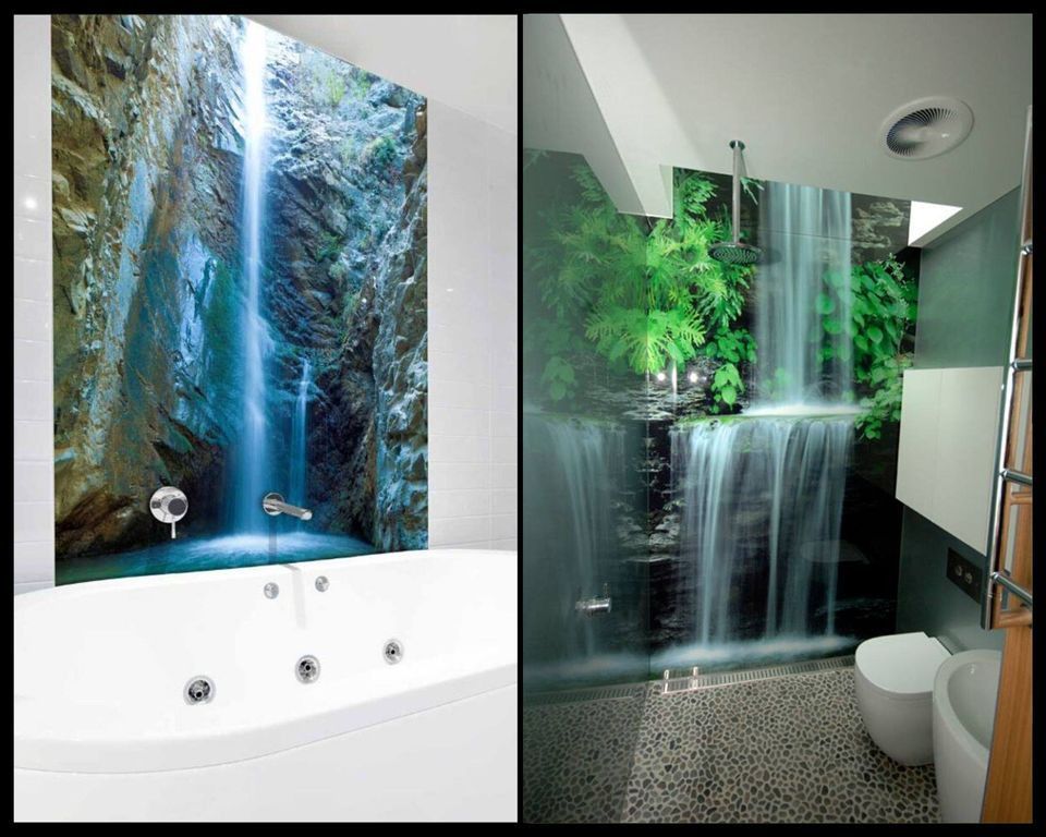 A Bathroom with A Picture of A Waterfall on The Wall — DecoGlaze in Cardiff, NSW