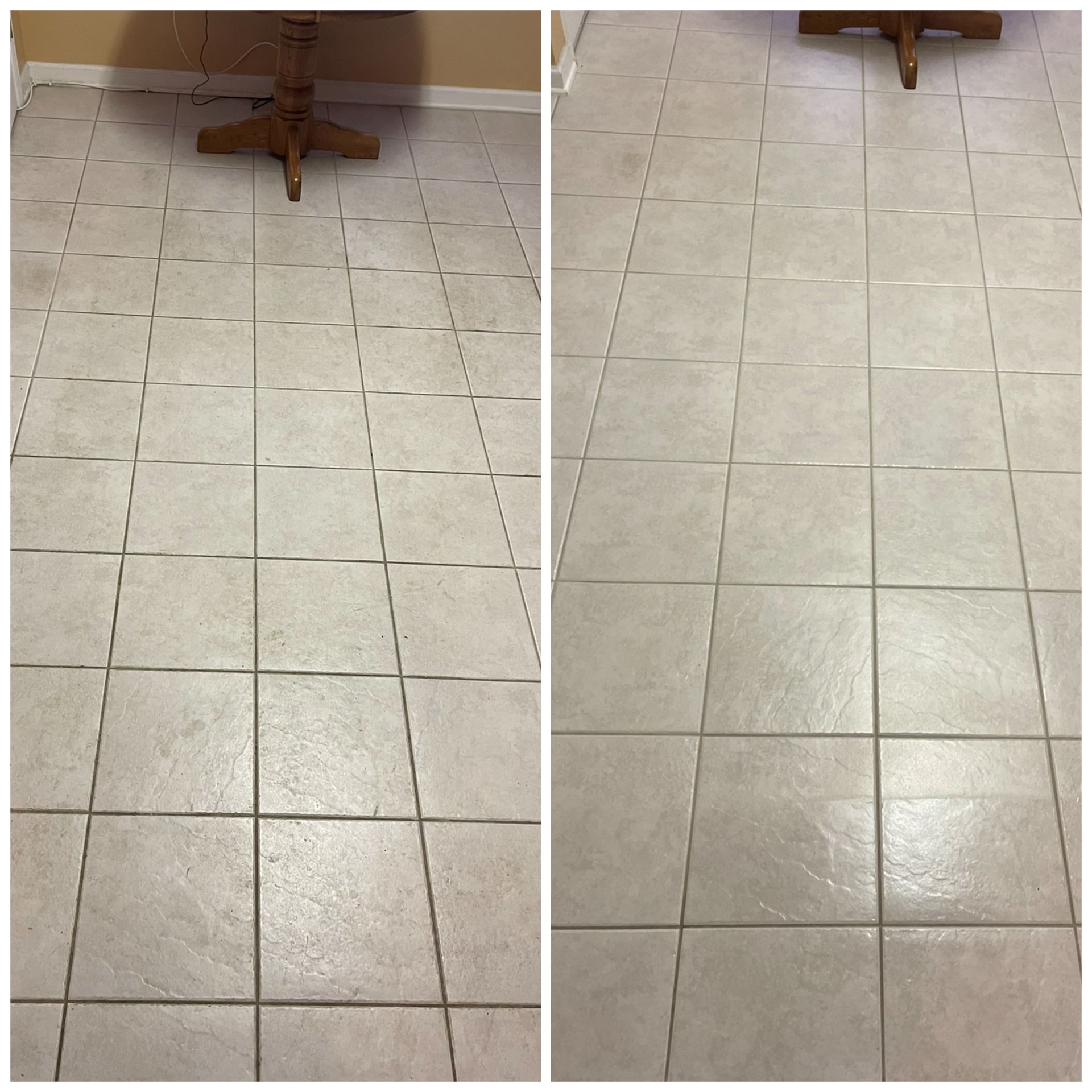 Before and after shots of tiled floor. The 