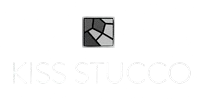 Logo for Kiss Stucco with a mosaic square above the text.