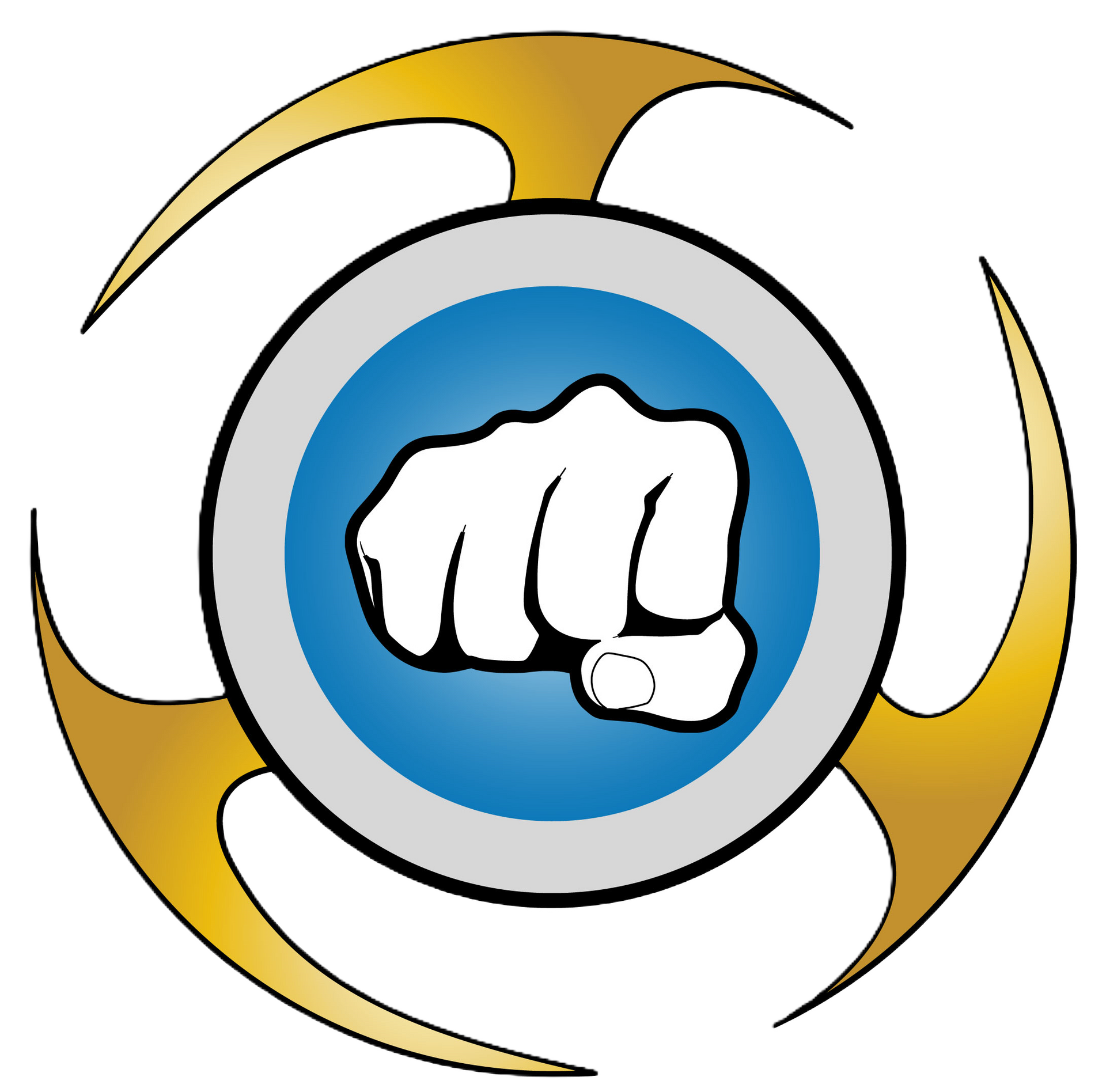 A blue circle with a fist in it