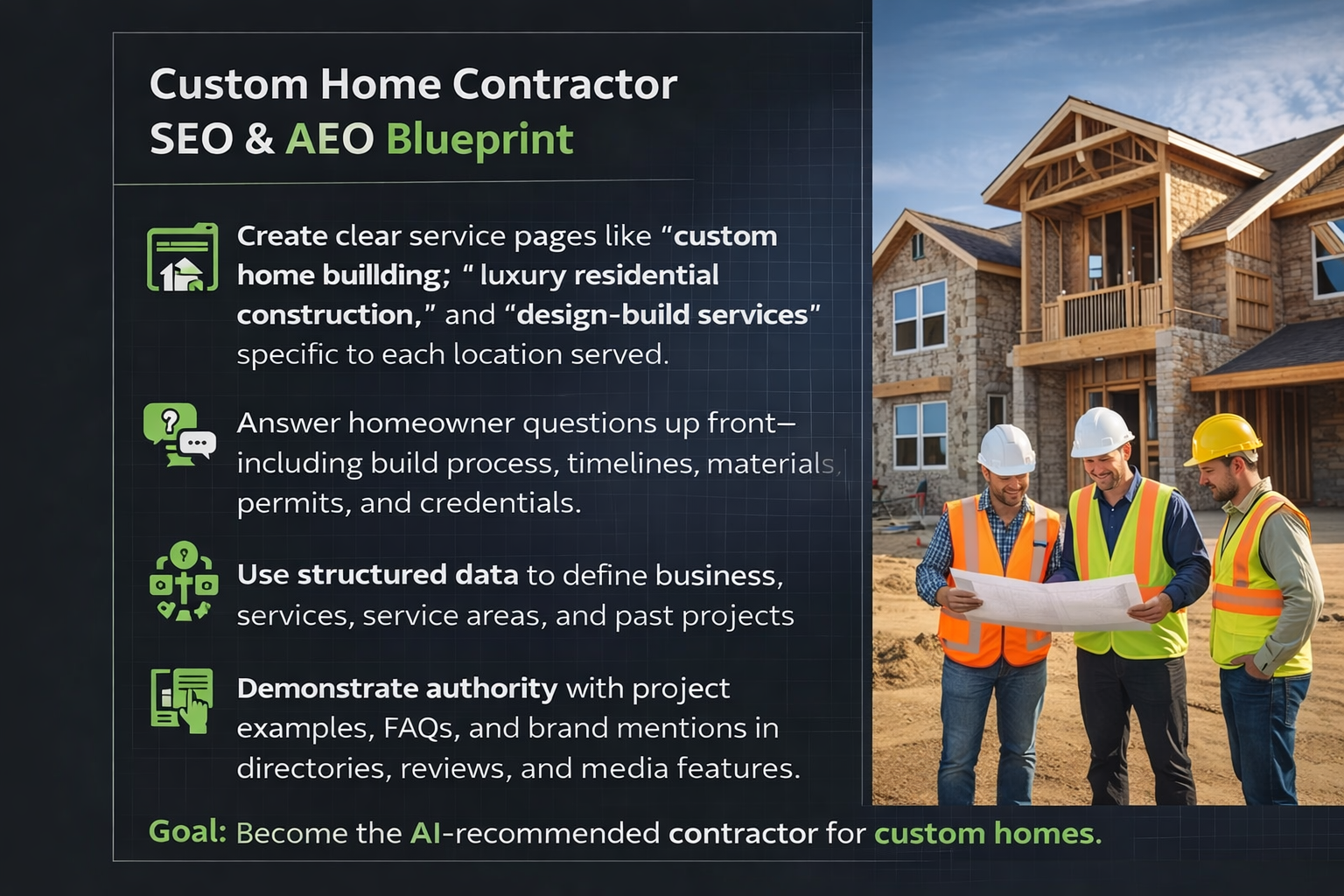 Custom Home Contractor SEO and AEO Blueprint