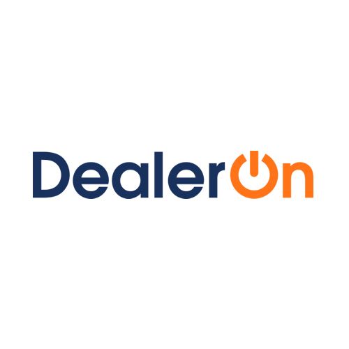 DealerOn logo: blue text with an orange power button icon for the