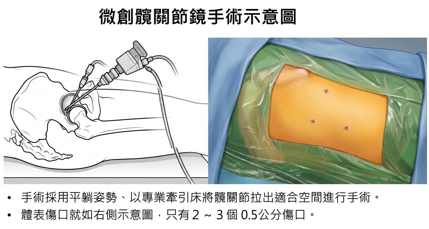 微創髖關節鏡手術示意圖