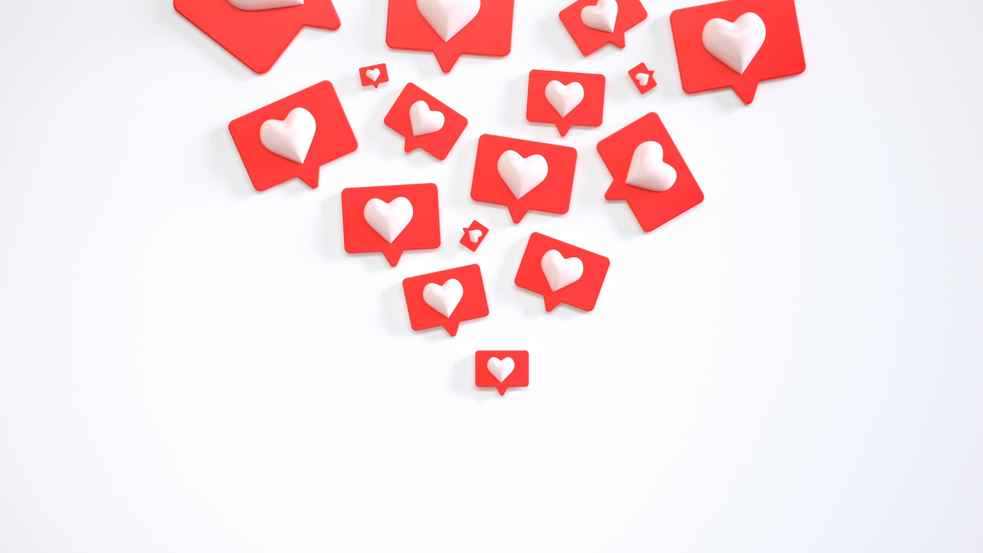 A bunch of red hearts are floating in the air on a white background.