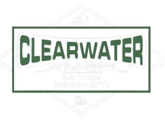 Green rectangular logo with "CLEARWATER" and a phone number, outlined in green on a white diamond background.