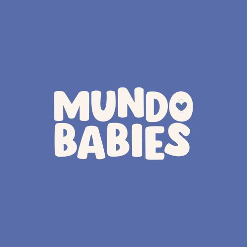 El logo de Mundo Babies está sobre un fondo azul.