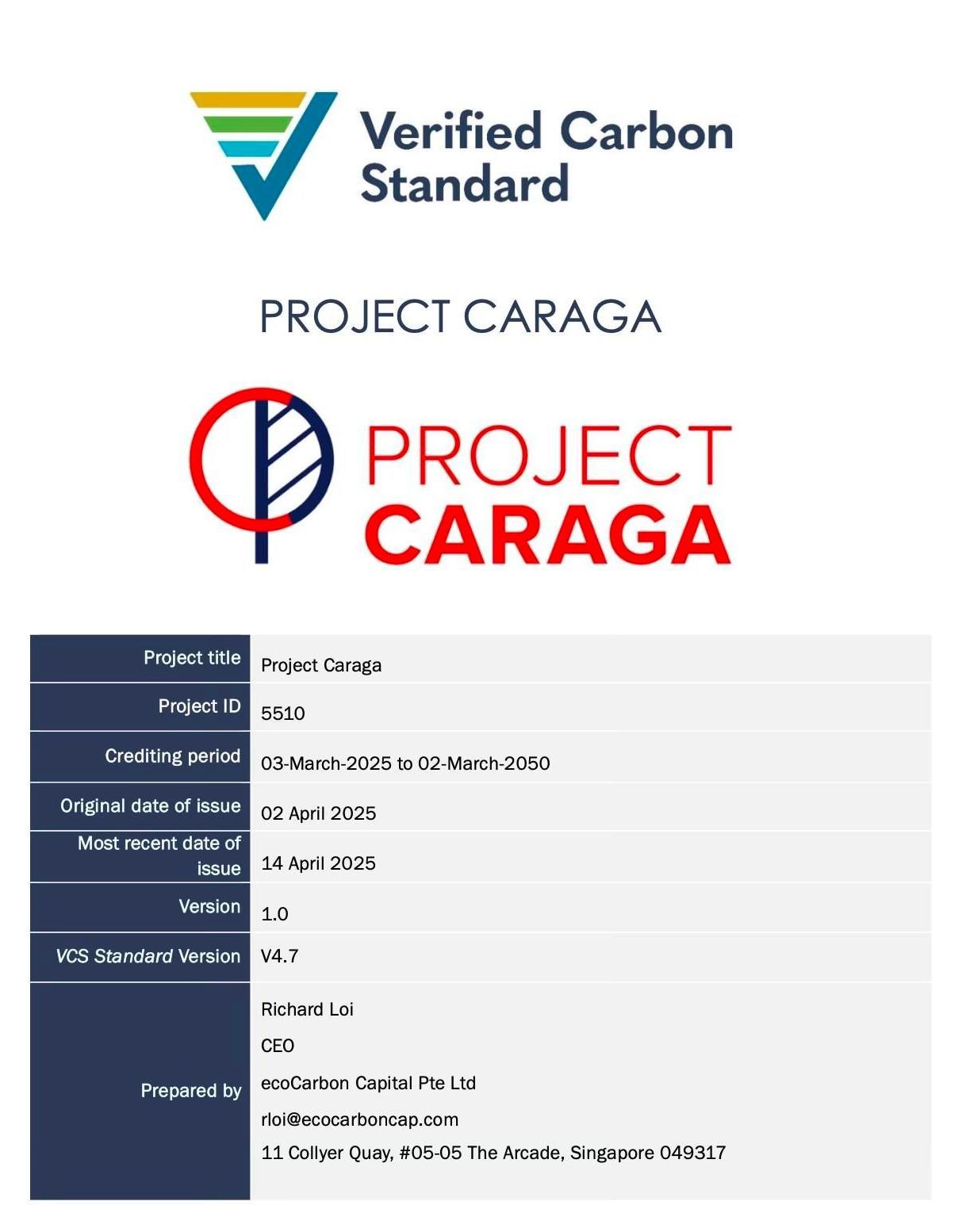 Official Project Caraga Verra Listing