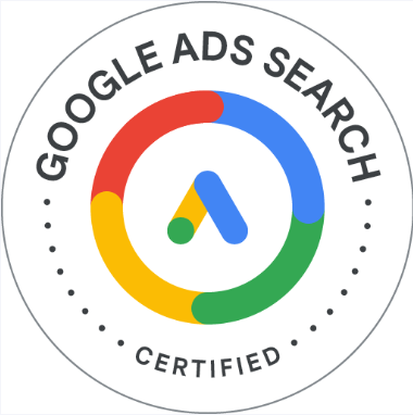 A google partner logo with a blue border on a white background.