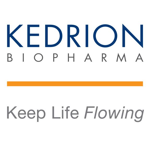 The kedron biopharma logo is blue and orange and says keep life flowing.