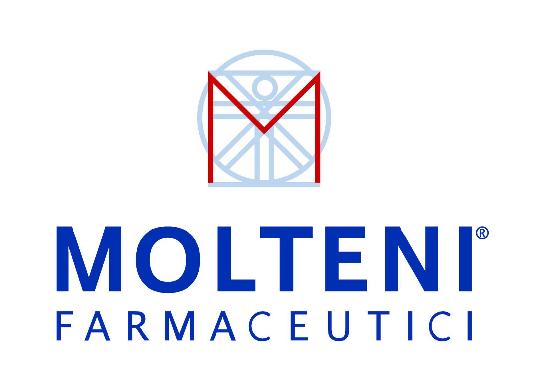 A blue and red logo for molteni farmaceutici