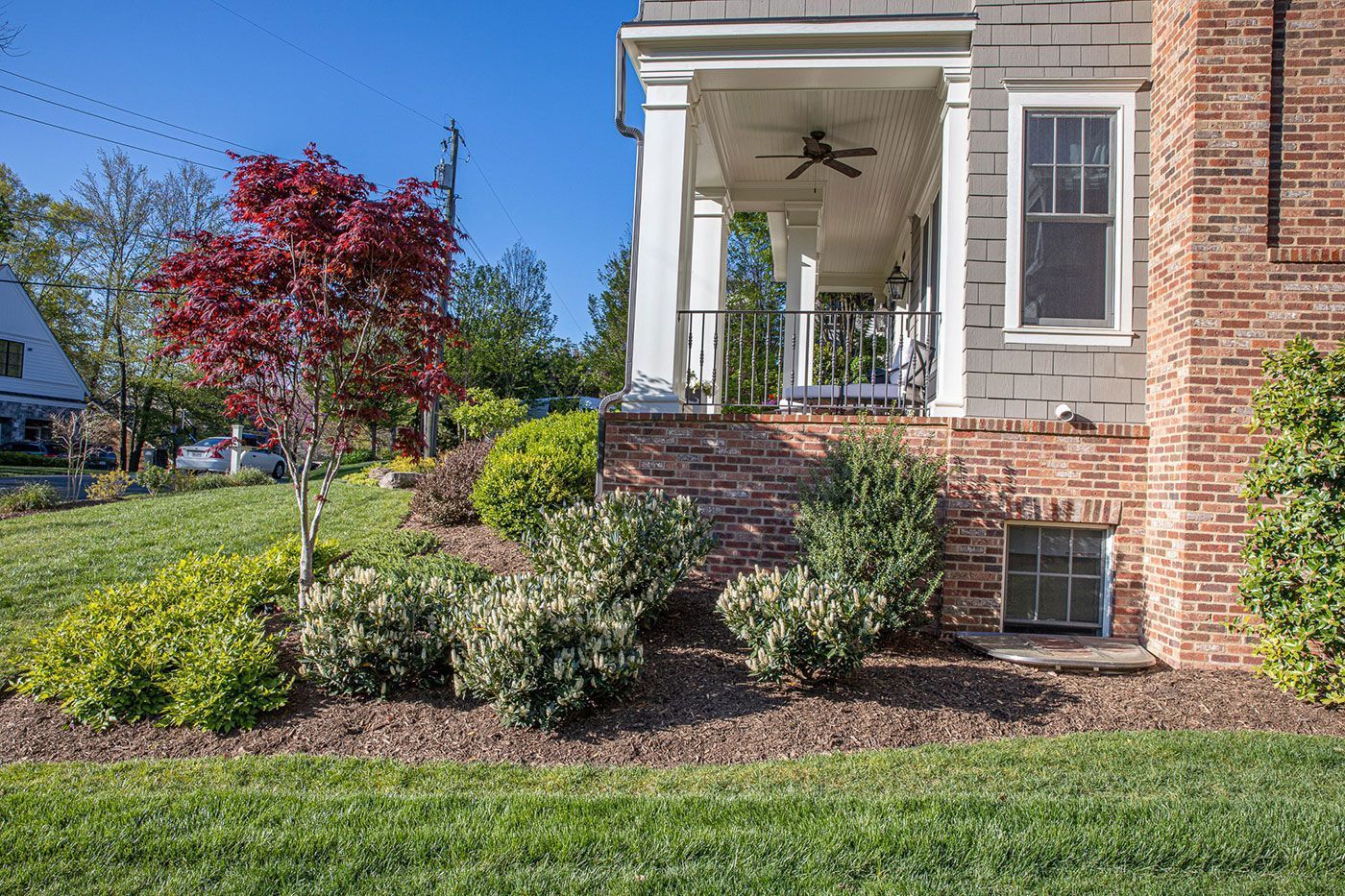 A front porch with white columns.