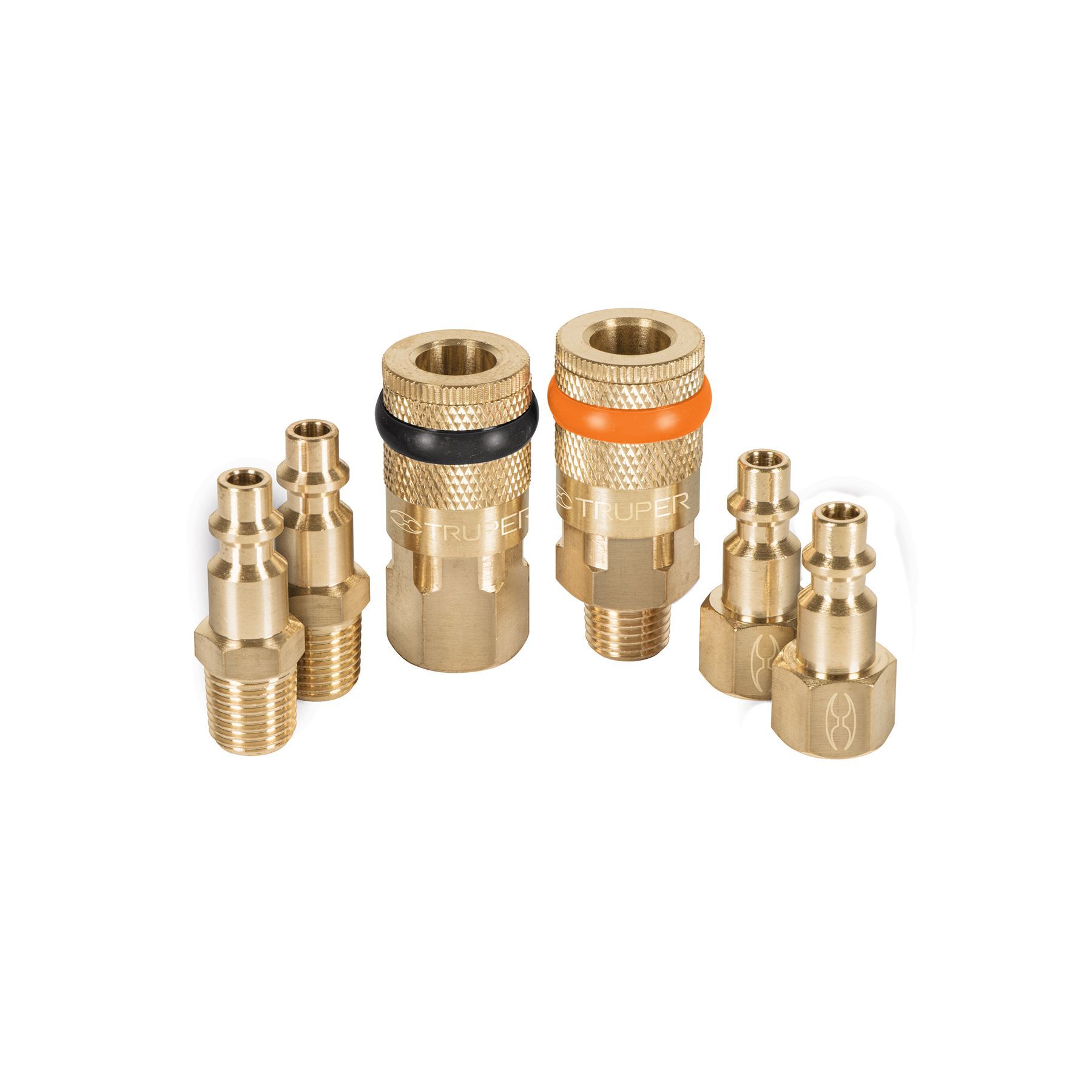 JUEGO DE 6 PIEZAS COPLES Y CONECTORES RÁPIDOS DE LATÓN