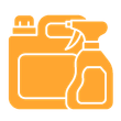 An orange icon featuring a large jug and a spray bottle, representing cleaning supplies.