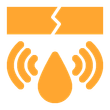 An orange icon depicting a cracked horizontal bar above a water drop surrounded by outward-radiating sound waves.