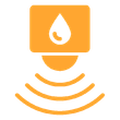 An orange icon featuring a water drop inside a box above a semi-circle with radiating lines representing a sensor.