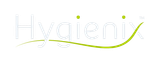 The Hygienix logo, with white text and a green smile graphic below, also including two green dots on the right.