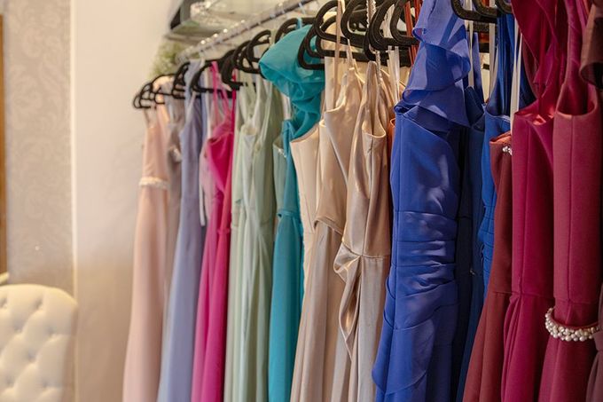 A row of bridesmaids dresses