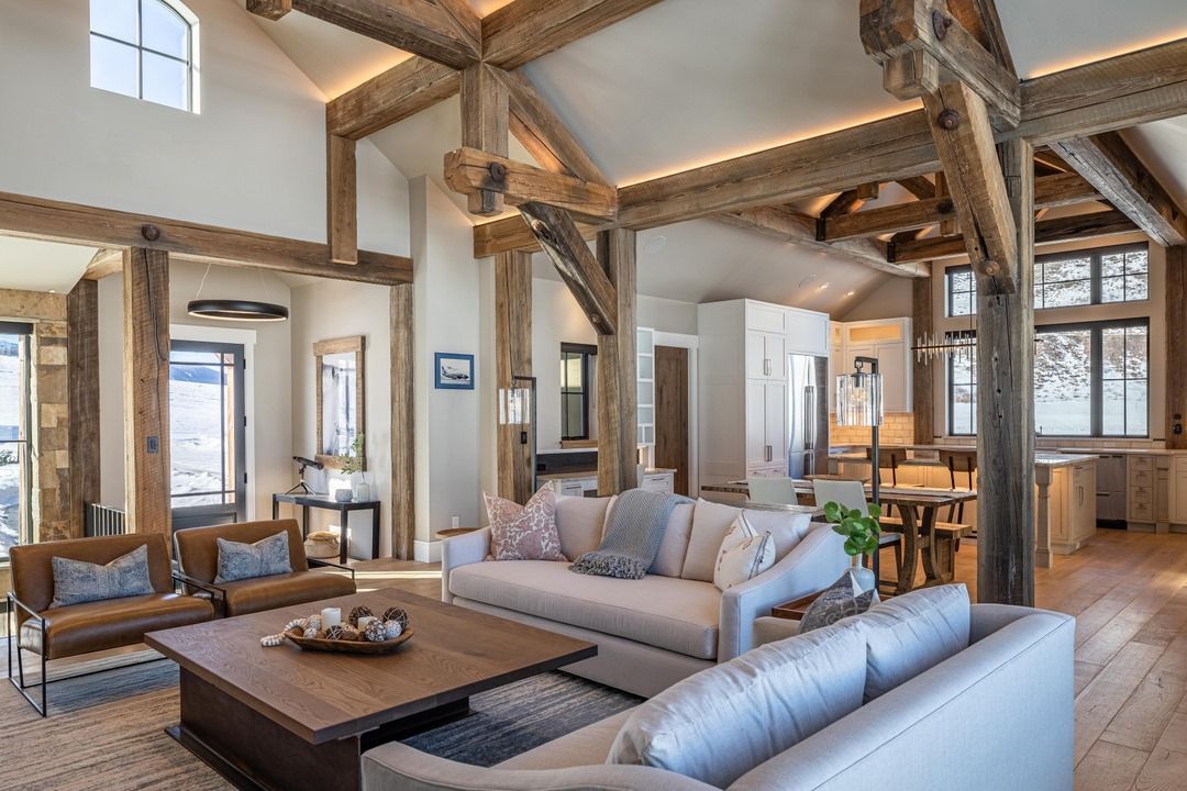 A living room filled with furniture and a coffee table.