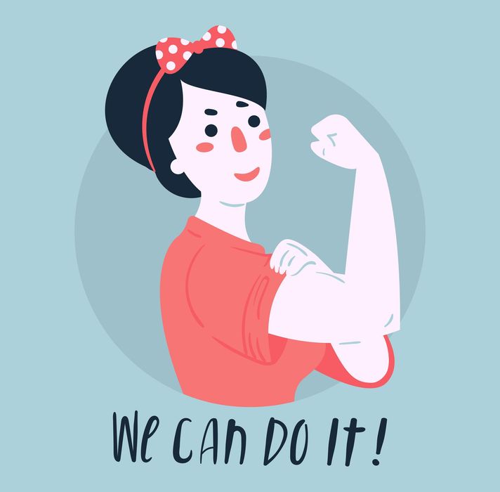 A woman is flexing her arm with the words `` we can do it '' written below her.